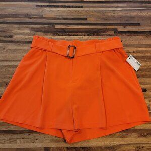 Nine West Fresh Lava Orange Paperbag Waist 3" Belted Dress Shorts